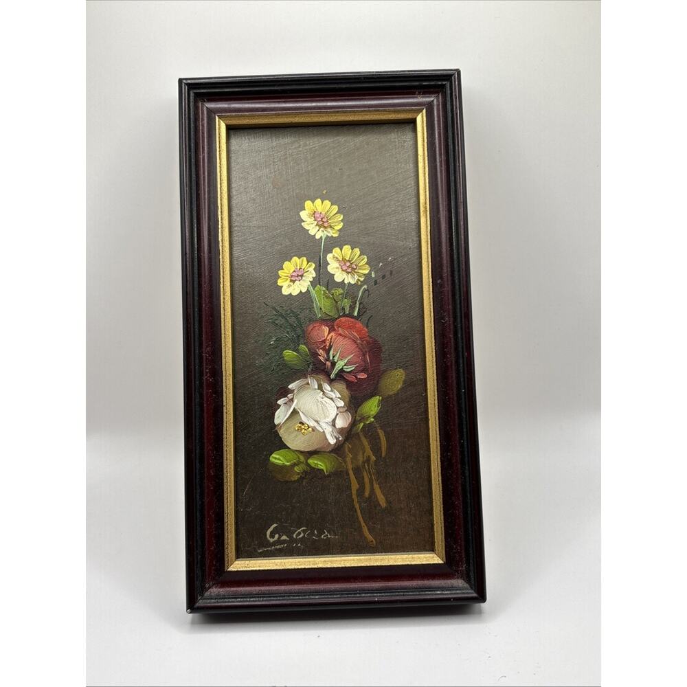 Vintage Framed Floral Oil Painting Still Life Signed Wall Art Decor Wood Frame